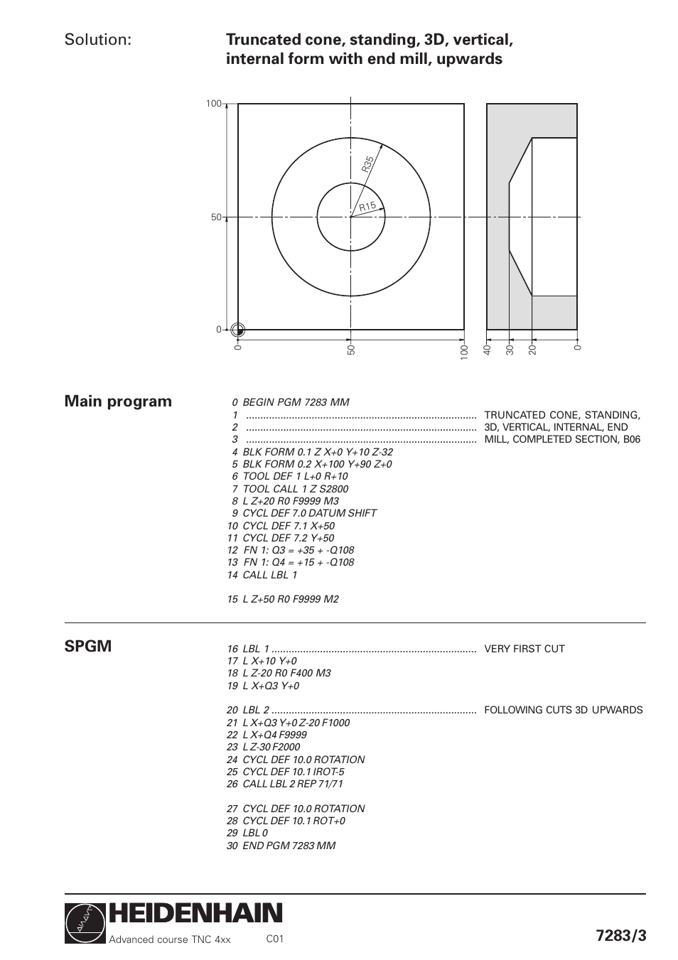 Heidenhain, Solution, Spgm main program | HEIDENHAIN TNC 426 (280 460) Training Advanced User Manual | Page 90 / 134