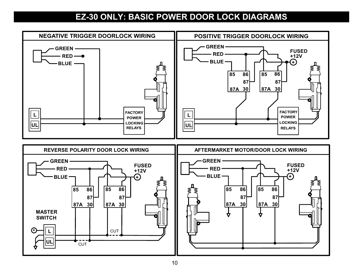 Ez-30 only: basic power door lock diagrams | Crimestopper Security Products EZ-30 User Manual | Page 10 / 20