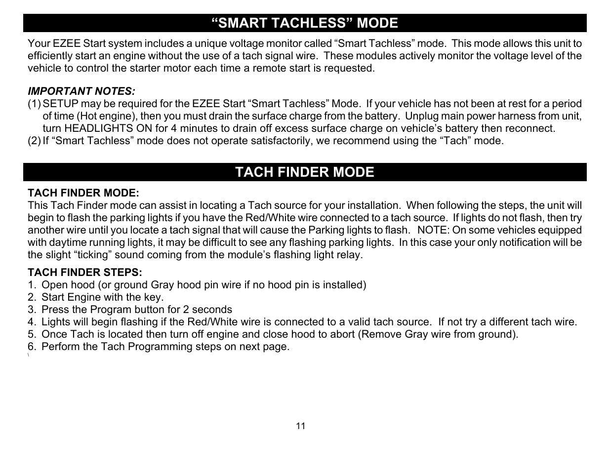 Tach finder mode, Smart tachless” mode | Crimestopper Security Products EZ-30 User Manual | Page 11 / 20
