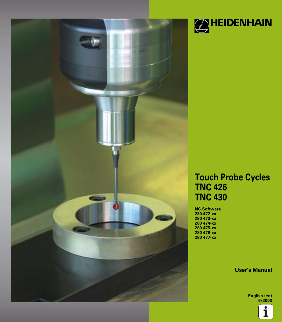 HEIDENHAIN TNC 426B (280 472) Touch Probe Cycles User Manual | 157 pages