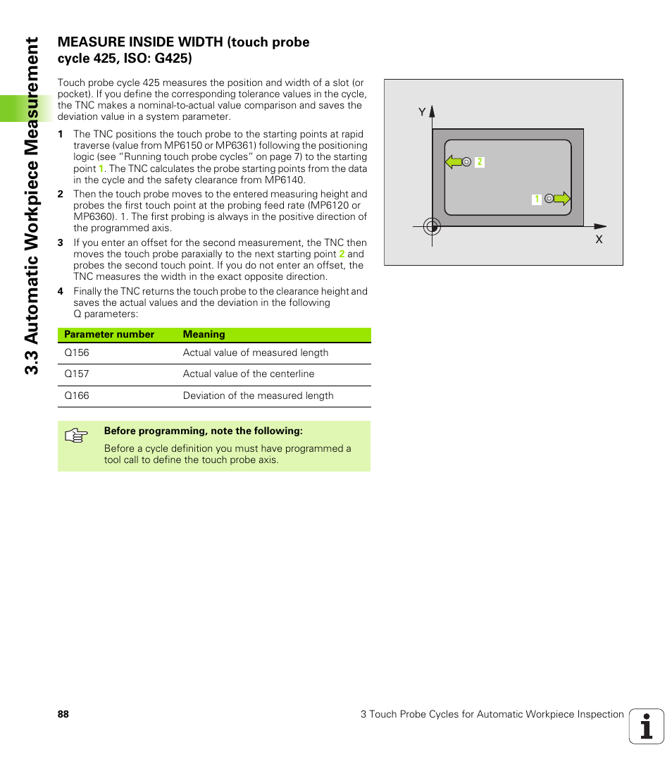 3 a u to matic w o rk piece measur ement | HEIDENHAIN TNC 426B (280 472) Touch Probe Cycles User Manual | Page 100 / 157