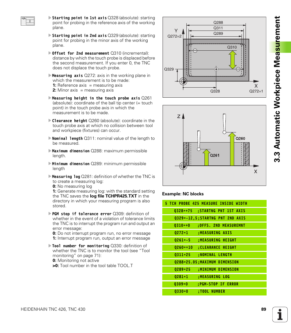 3 a u to matic w o rk piece measur ement | HEIDENHAIN TNC 426B (280 472) Touch Probe Cycles User Manual | Page 101 / 157