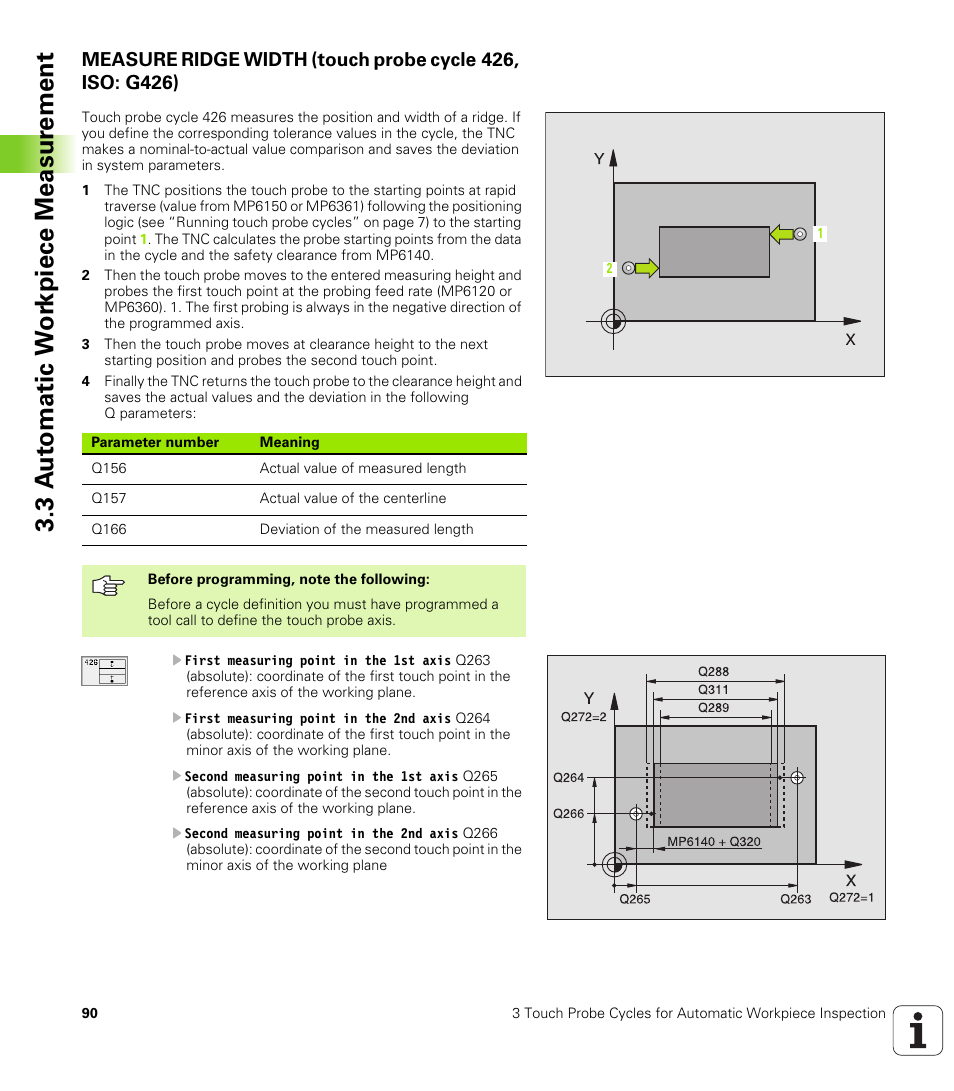 3 a u to matic w o rk piece measur ement | HEIDENHAIN TNC 426B (280 472) Touch Probe Cycles User Manual | Page 102 / 157