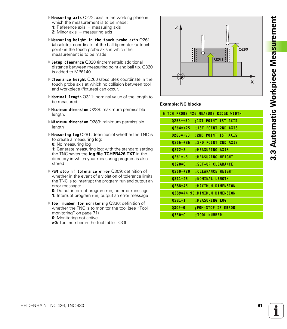 3 a u to matic w o rk piece measur ement | HEIDENHAIN TNC 426B (280 472) Touch Probe Cycles User Manual | Page 103 / 157