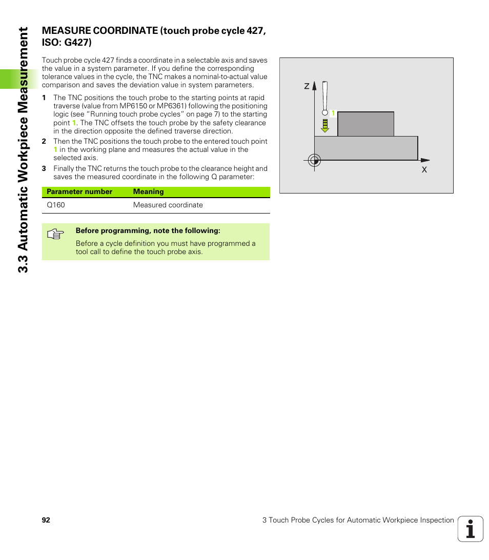 3 a u to matic w o rk piece measur ement | HEIDENHAIN TNC 426B (280 472) Touch Probe Cycles User Manual | Page 104 / 157