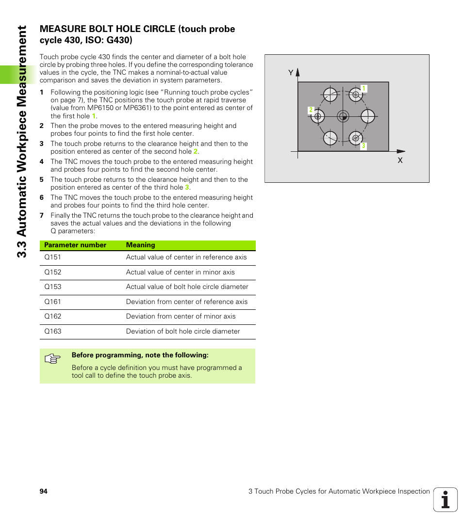 3 a u to matic w o rk piece measur ement | HEIDENHAIN TNC 426B (280 472) Touch Probe Cycles User Manual | Page 106 / 157