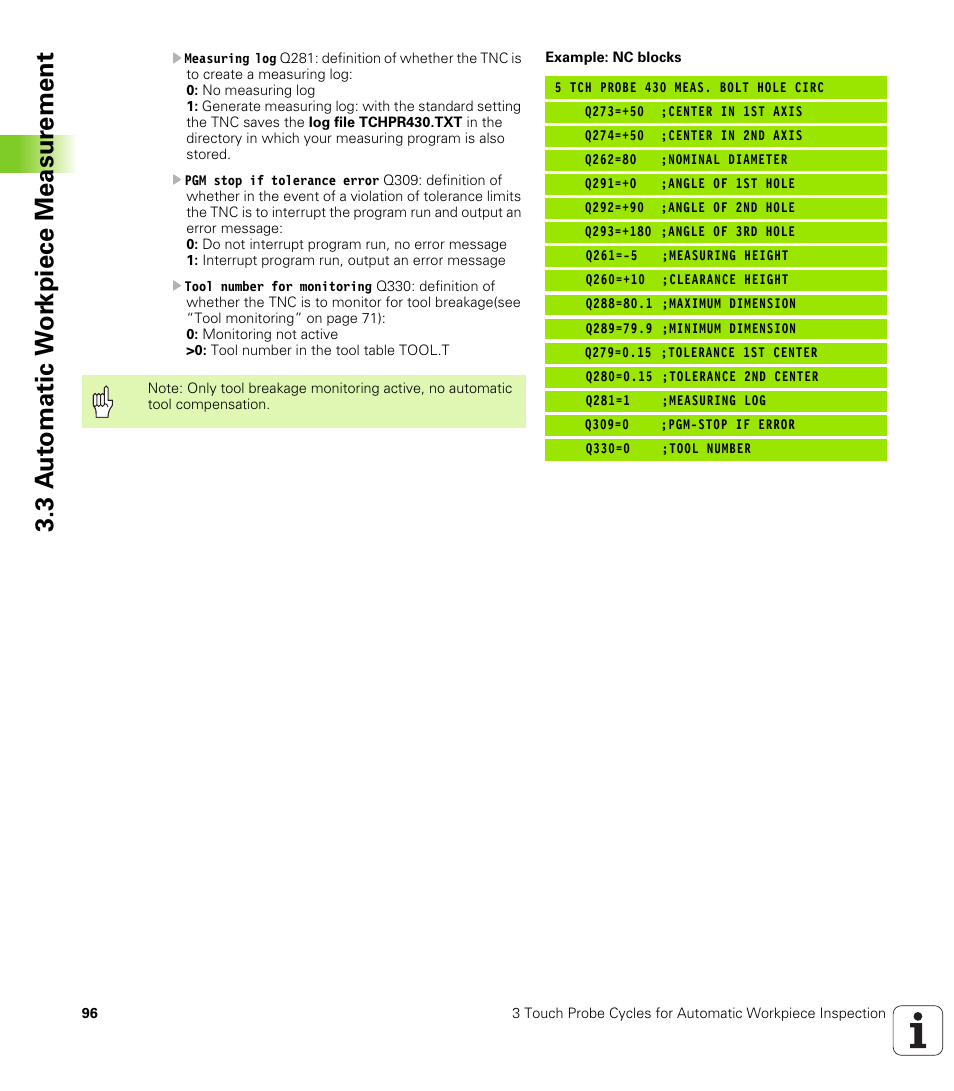 3 a u to matic w o rk piece measur ement | HEIDENHAIN TNC 426B (280 472) Touch Probe Cycles User Manual | Page 108 / 157