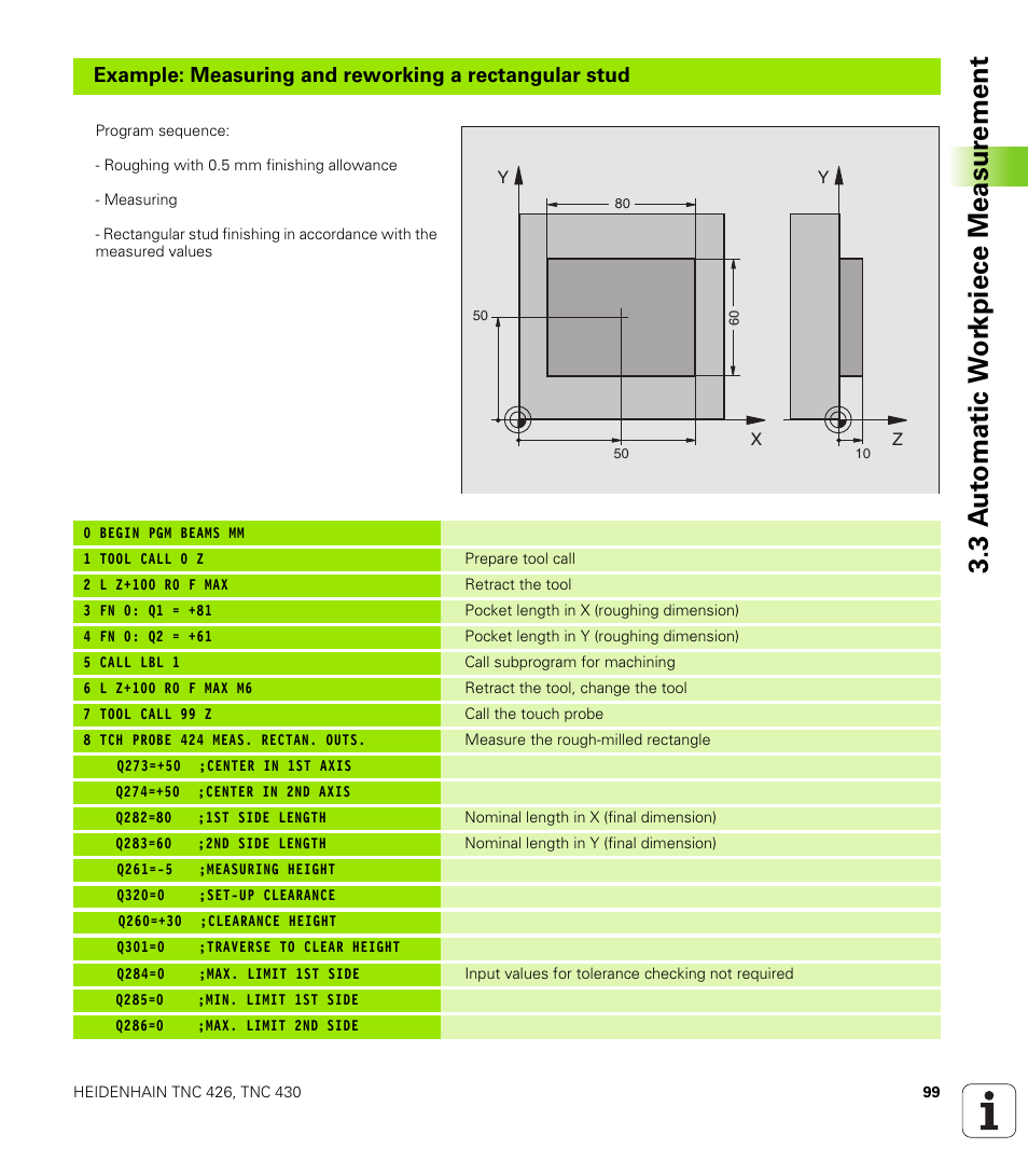 3 a u to matic w o rk piece measur ement | HEIDENHAIN TNC 426B (280 472) Touch Probe Cycles User Manual | Page 111 / 157