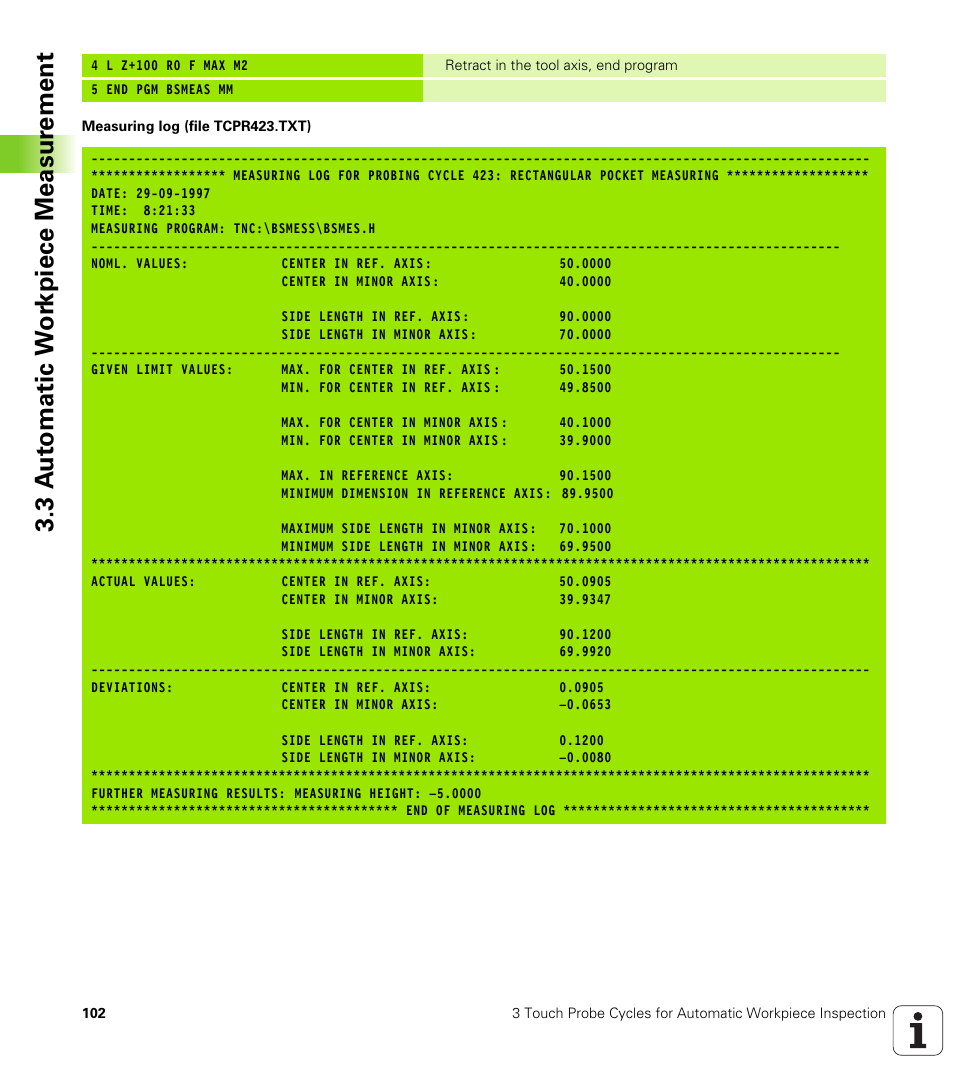 3 a u to matic w o rk piece measur ement | HEIDENHAIN TNC 426B (280 472) Touch Probe Cycles User Manual | Page 114 / 157