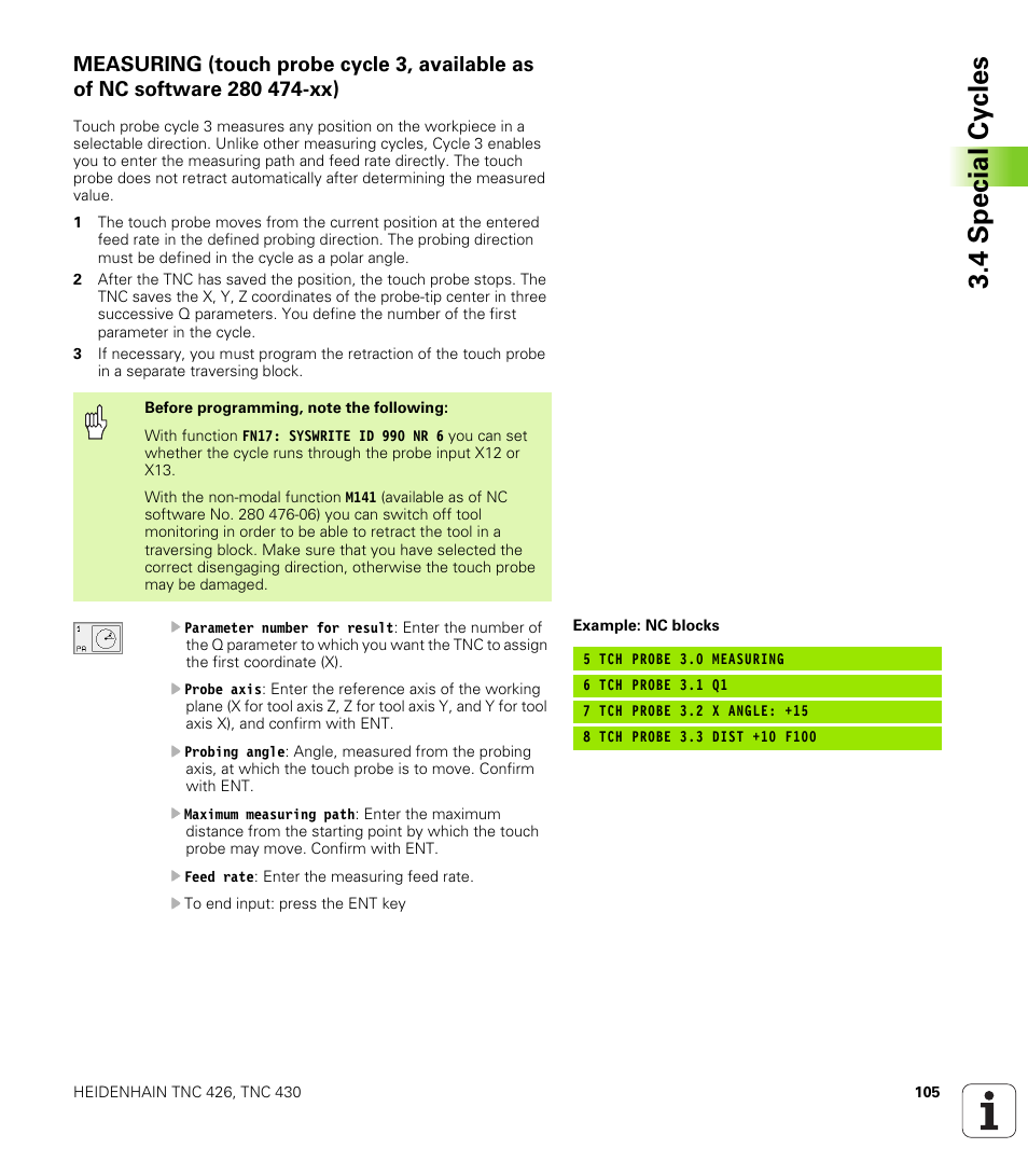 3 measuring cycle for defining oem cycles, 4 special cy cles | HEIDENHAIN TNC 426B (280 472) Touch Probe Cycles User Manual | Page 117 / 157