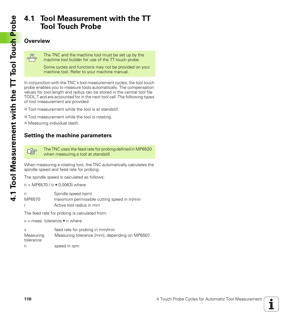 1 tool measurement with the tt tool touch probe, Overview, Setting the machine parameters | HEIDENHAIN TNC 426B (280 472) Touch Probe Cycles User Manual | Page 122 / 157