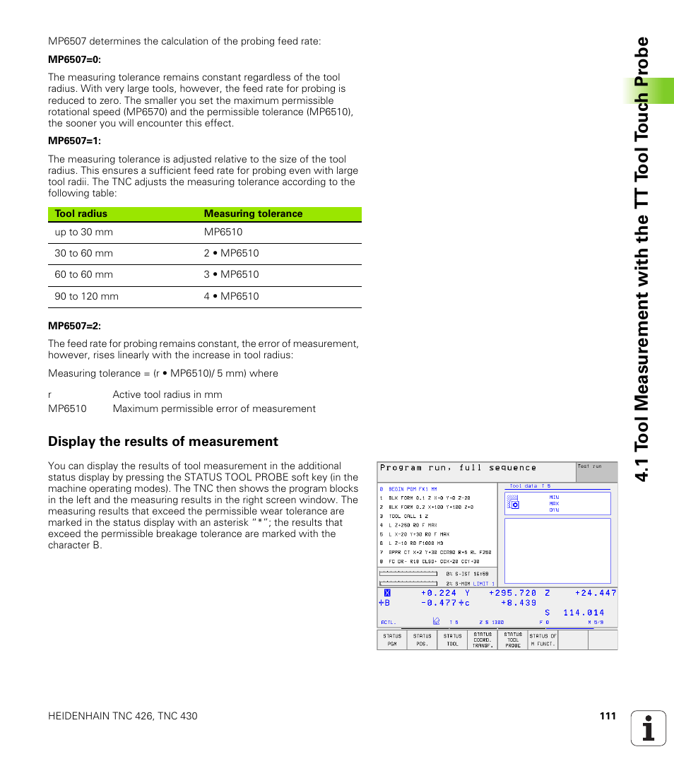 Display the results of measurement | HEIDENHAIN TNC 426B (280 472) Touch Probe Cycles User Manual | Page 123 / 157