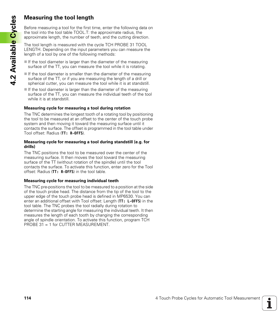 Measuring the tool length, 2 a v ailable cy cles | HEIDENHAIN TNC 426B (280 472) Touch Probe Cycles User Manual | Page 126 / 157