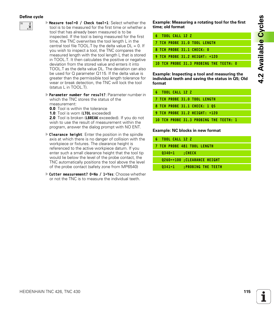 2 a v ailable cy cles | HEIDENHAIN TNC 426B (280 472) Touch Probe Cycles User Manual | Page 127 / 157