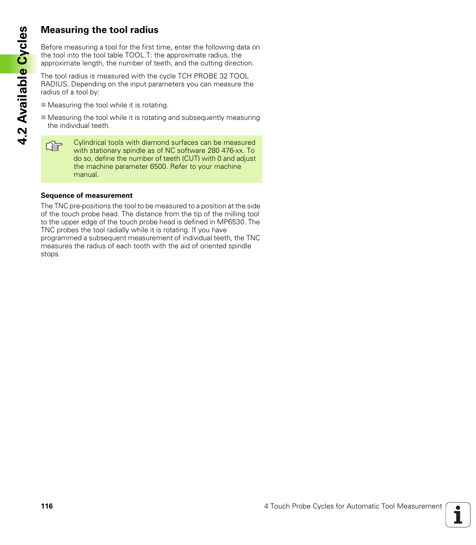 Measuring the tool radius, 2 a v ailable cy cles | HEIDENHAIN TNC 426B (280 472) Touch Probe Cycles User Manual | Page 128 / 157