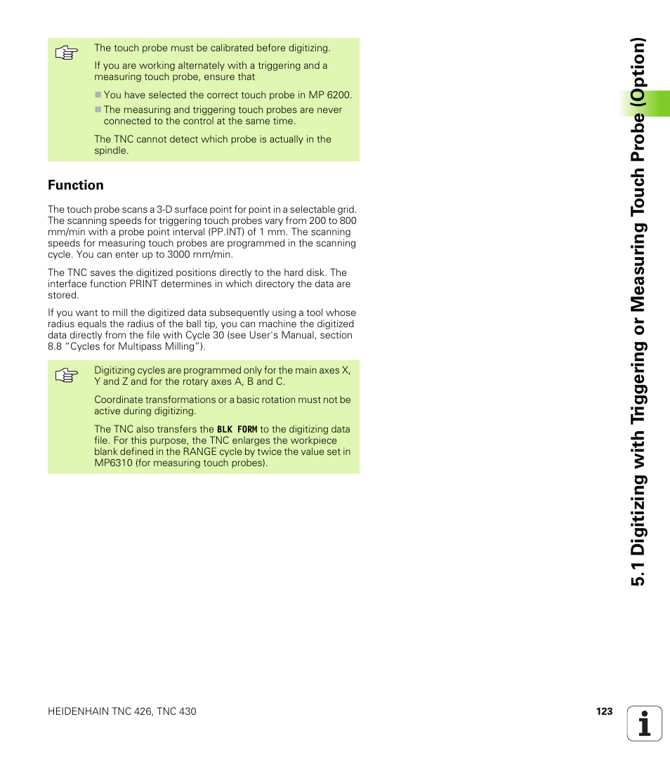 Function | HEIDENHAIN TNC 426B (280 472) Touch Probe Cycles User Manual | Page 135 / 157