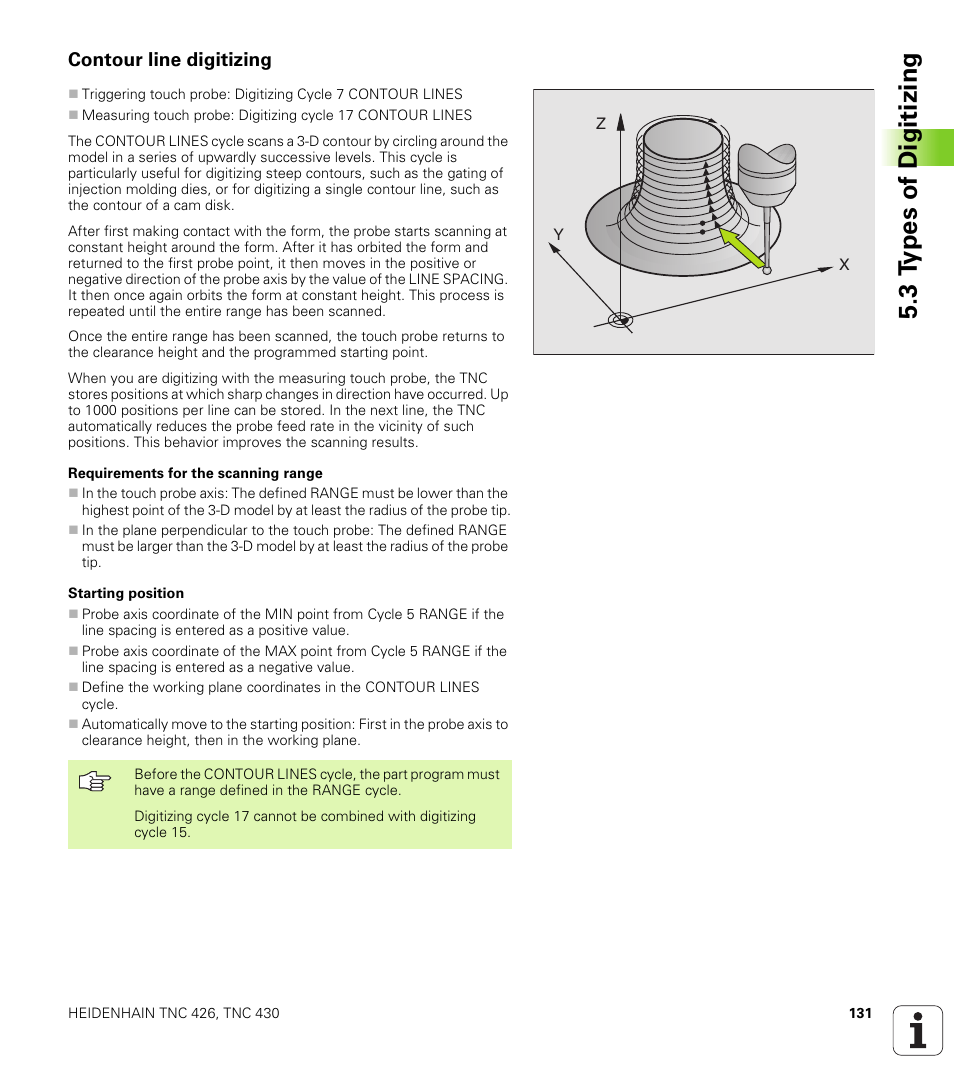 Contour line digitizing, 3 t y pes of digitizing | HEIDENHAIN TNC 426B (280 472) Touch Probe Cycles User Manual | Page 143 / 157