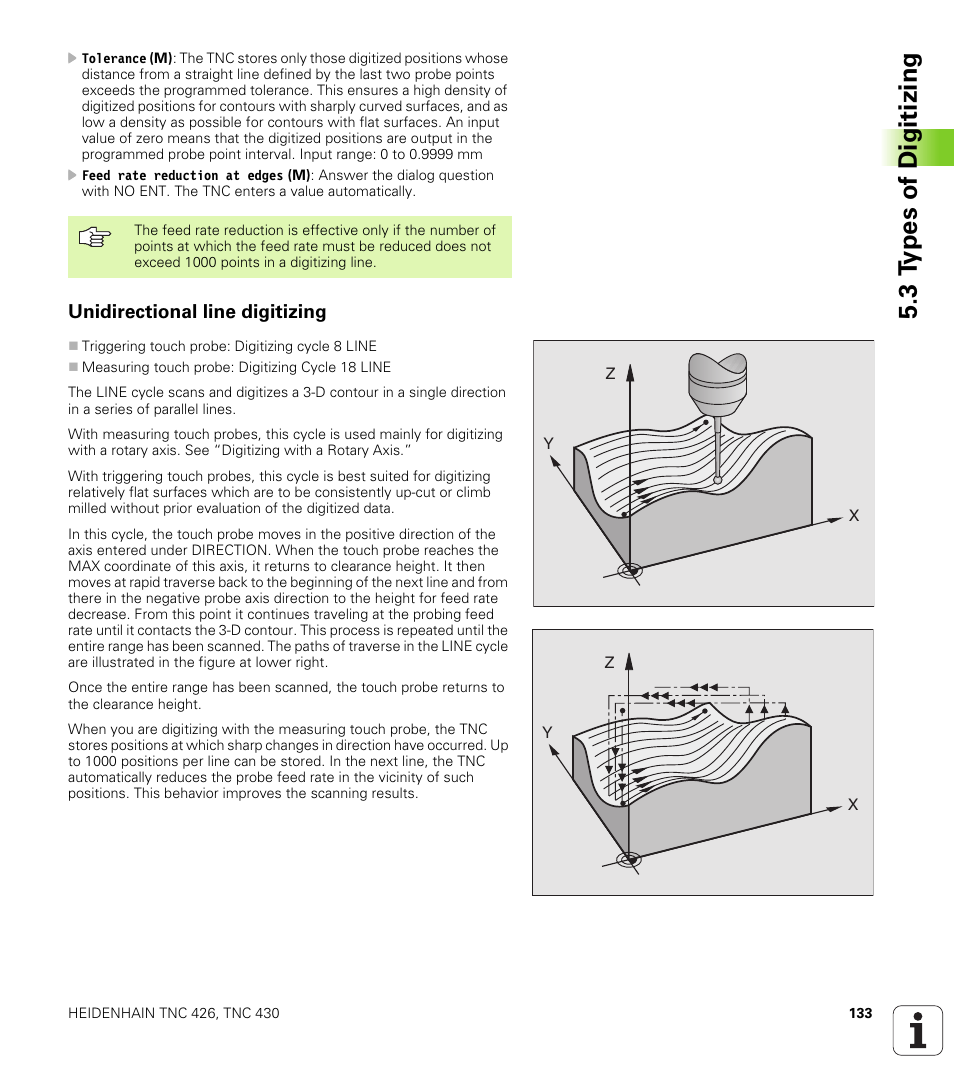 Unidirectional line digitizing, 3 t y pes of digitizing | HEIDENHAIN TNC 426B (280 472) Touch Probe Cycles User Manual | Page 145 / 157