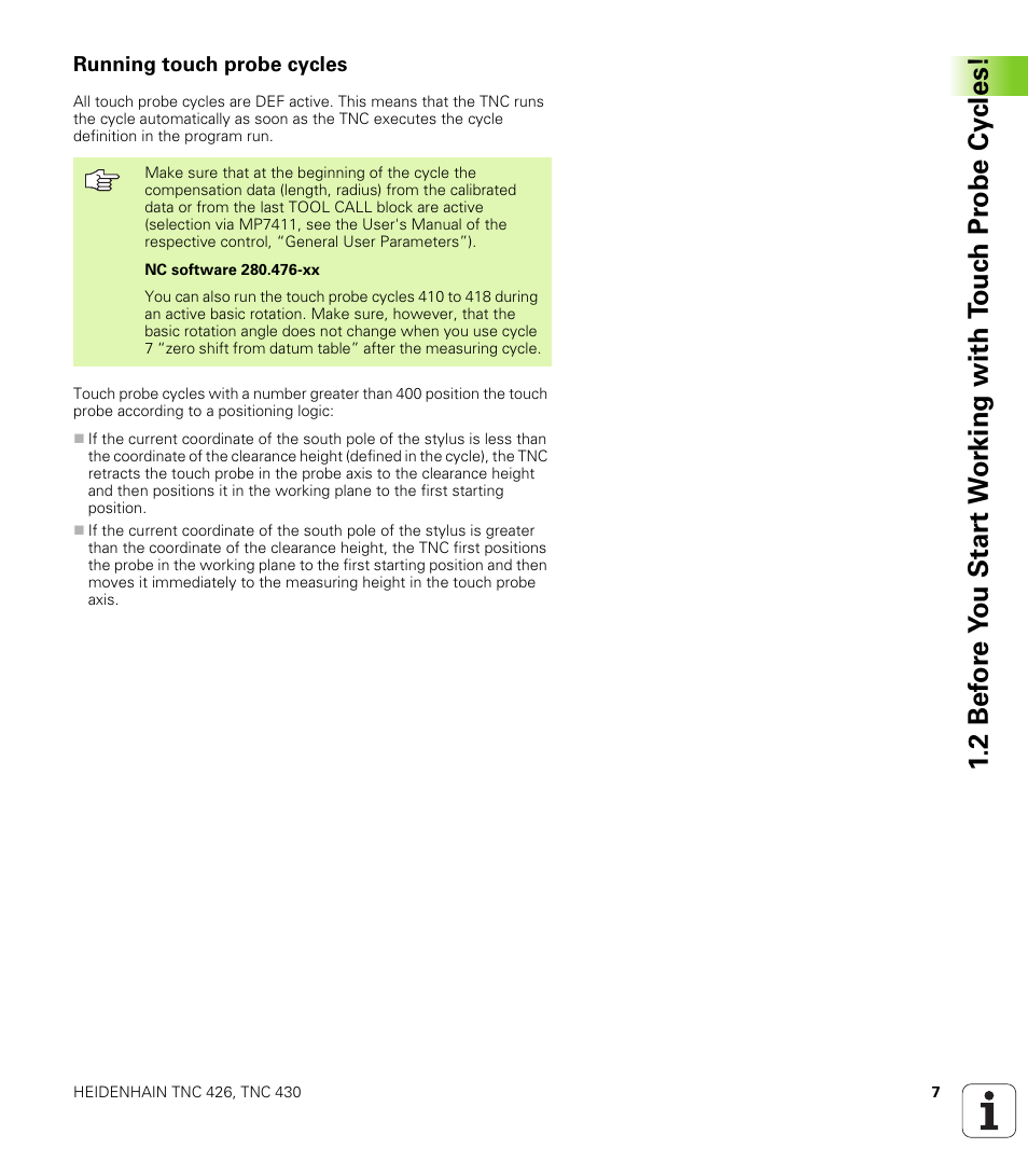 Running touch probe cycles | HEIDENHAIN TNC 426B (280 472) Touch Probe Cycles User Manual | Page 19 / 157