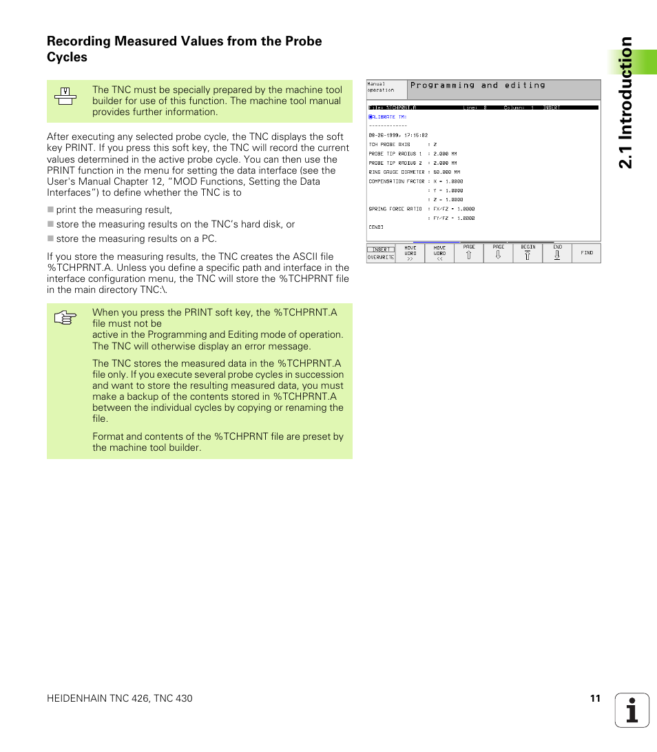 Recording measured values from the probe cycles, 1 intr oduction | HEIDENHAIN TNC 426B (280 472) Touch Probe Cycles User Manual | Page 23 / 157