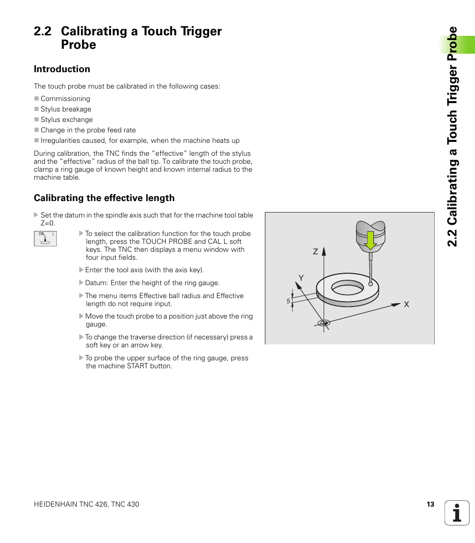 2 calibrating a touch trigger probe, Introduction, Calibrating the effective length | Calibrate the effective length | HEIDENHAIN TNC 426B (280 472) Touch Probe Cycles User Manual | Page 25 / 157