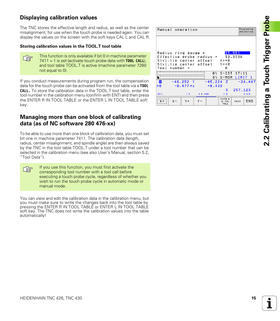 Displaying calibration values, 2 calibr a ting a t ouc h t rigg e r pr obe | HEIDENHAIN TNC 426B (280 472) Touch Probe Cycles User Manual | Page 27 / 157