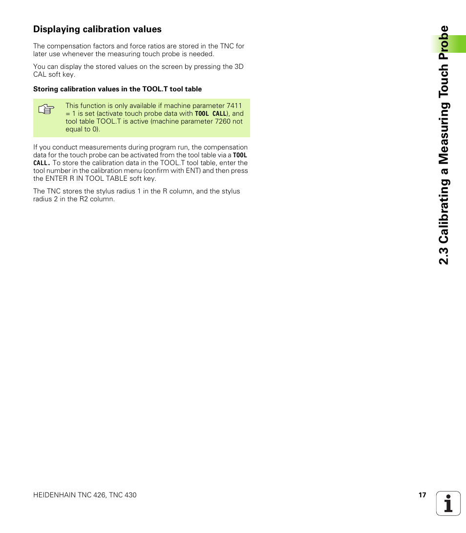 Displaying calibration values, 3 calibr a ting a measur ing t ouc h pr obe | HEIDENHAIN TNC 426B (280 472) Touch Probe Cycles User Manual | Page 29 / 157