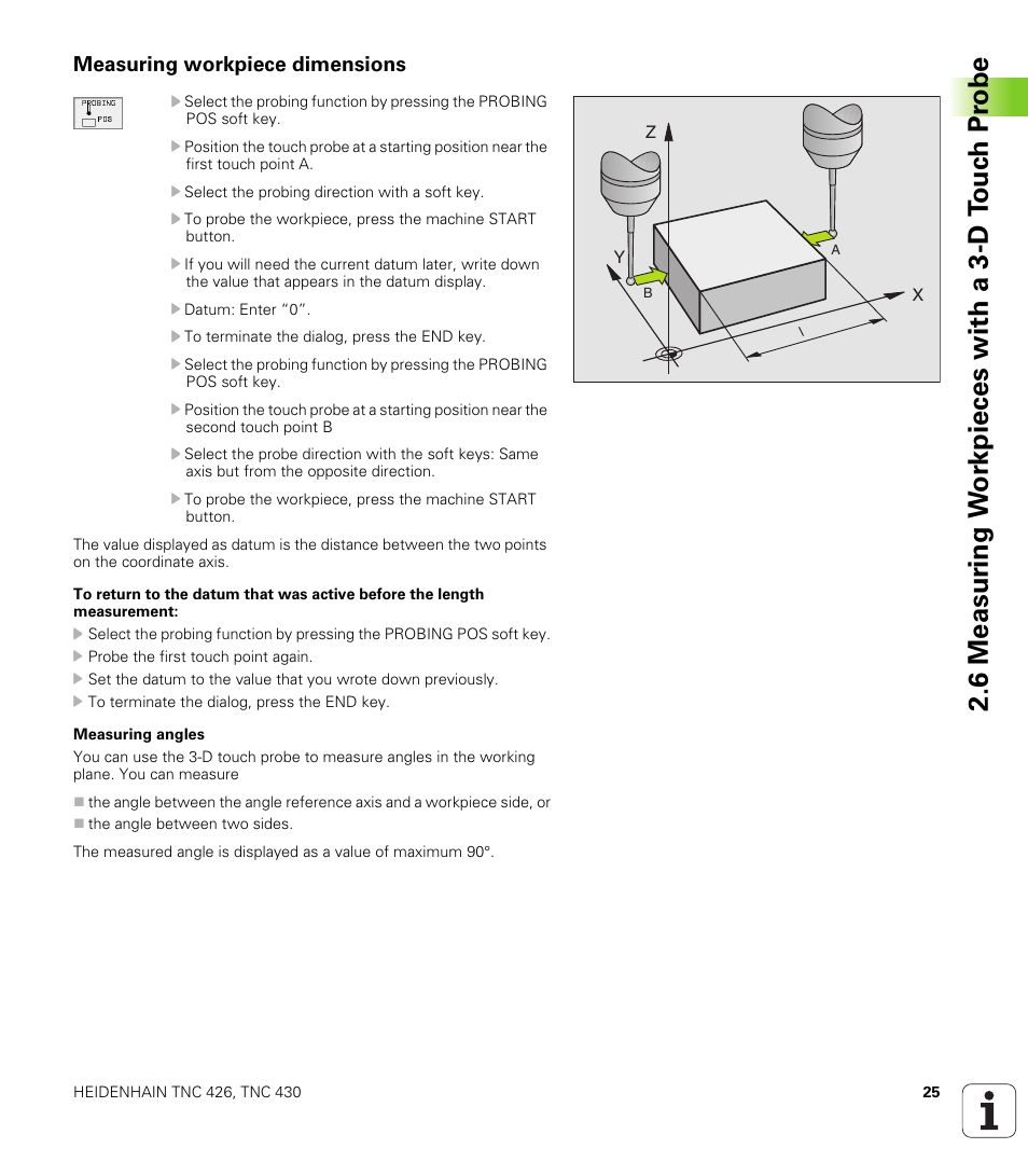 Measuring workpiece dimensions | HEIDENHAIN TNC 426B (280 472) Touch Probe Cycles User Manual | Page 37 / 157