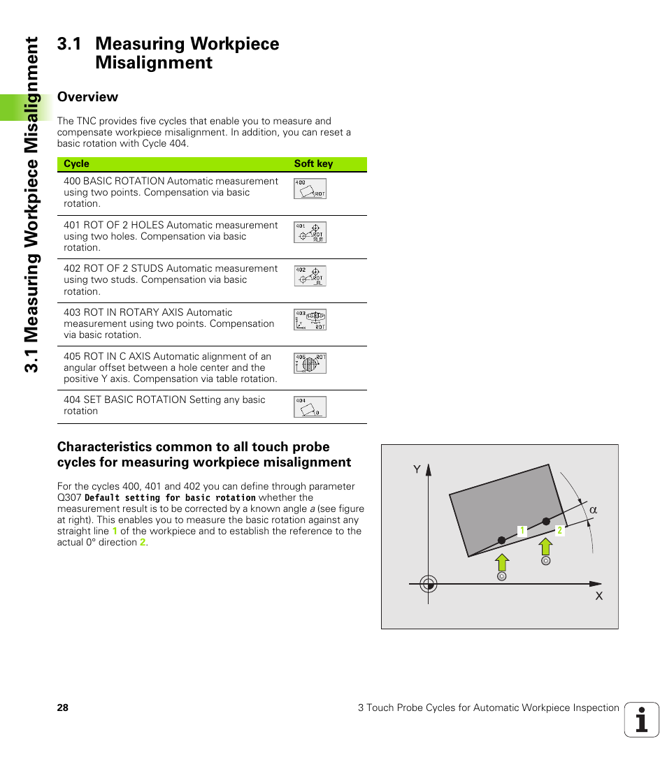 1 measuring workpiece misalignment, Overview | HEIDENHAIN TNC 426B (280 472) Touch Probe Cycles User Manual | Page 40 / 157