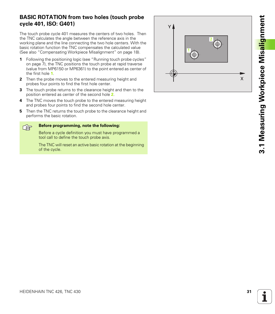 1 measur ing w o rk piece misalignment | HEIDENHAIN TNC 426B (280 472) Touch Probe Cycles User Manual | Page 43 / 157