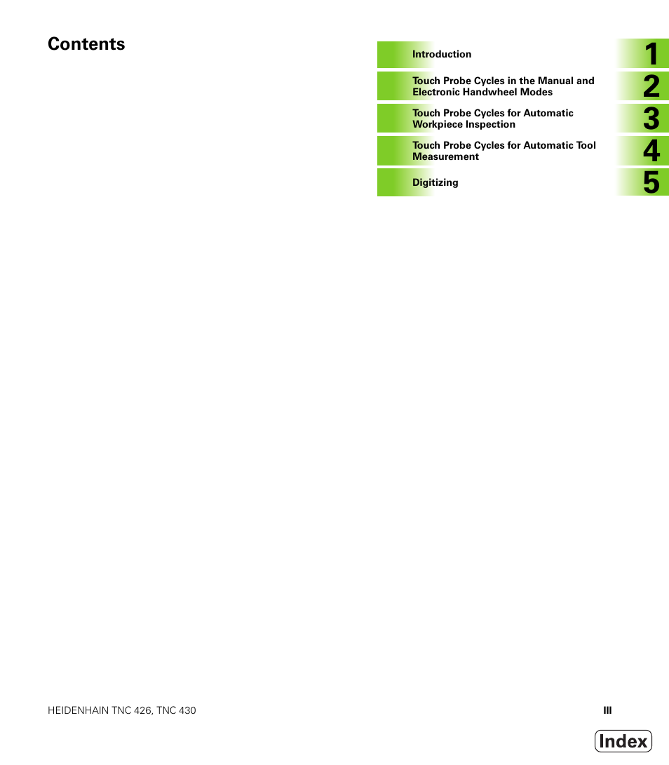 HEIDENHAIN TNC 426B (280 472) Touch Probe Cycles User Manual | Page 5 / 157