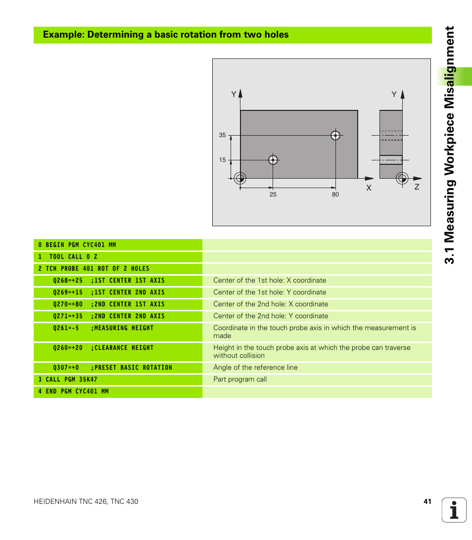 1 measur ing w o rk piece misalignment | HEIDENHAIN TNC 426B (280 472) Touch Probe Cycles User Manual | Page 53 / 157