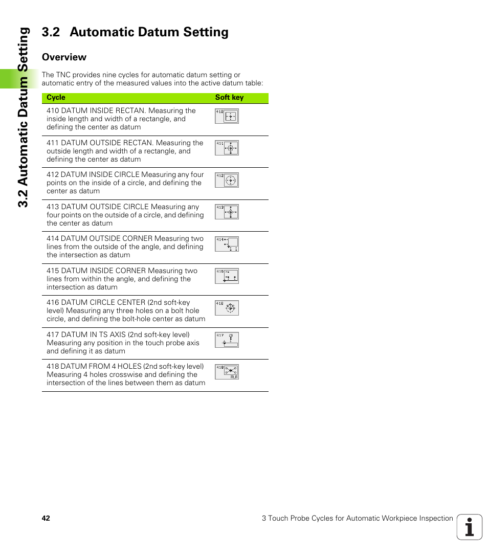 2 automatic datum setting, Overview, Cycles for automatic datum setting | HEIDENHAIN TNC 426B (280 472) Touch Probe Cycles User Manual | Page 54 / 157