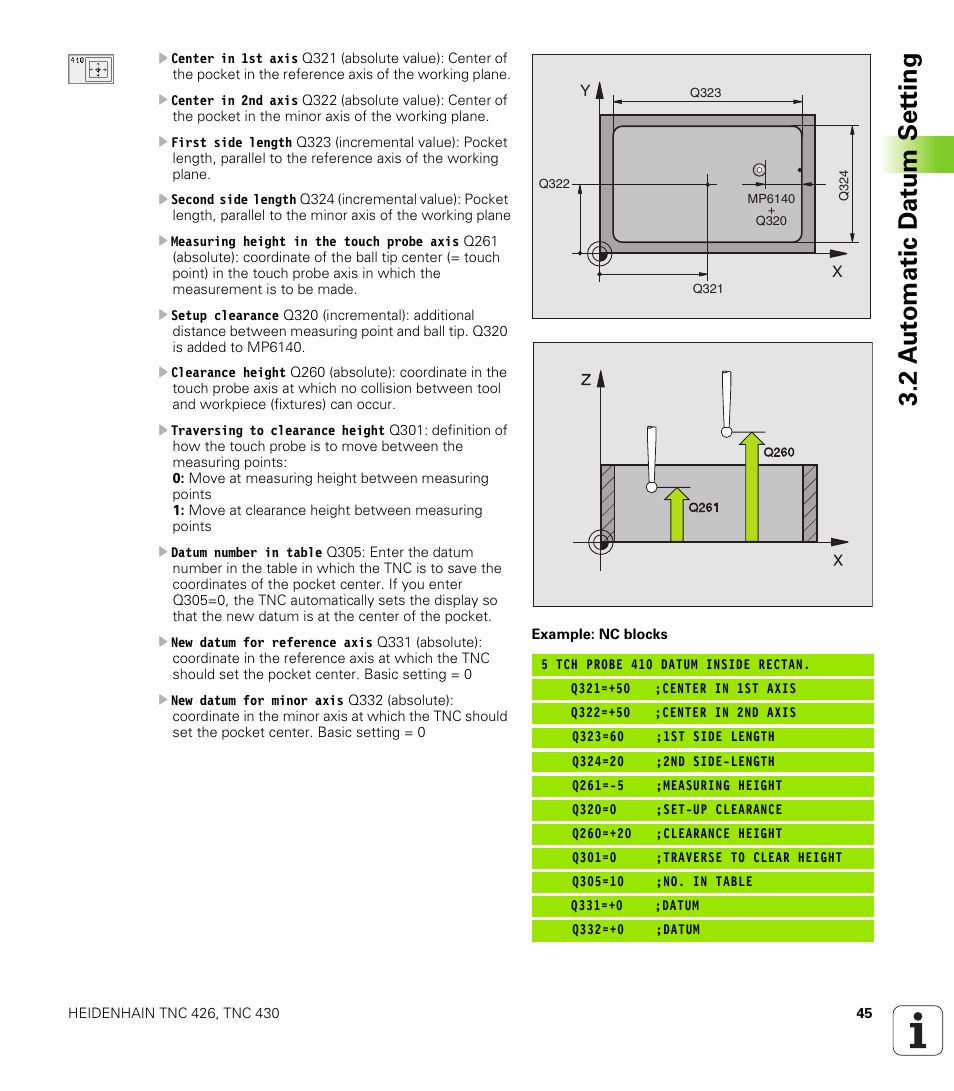 2 a u to matic d at u m set ting | HEIDENHAIN TNC 426B (280 472) Touch Probe Cycles User Manual | Page 57 / 157