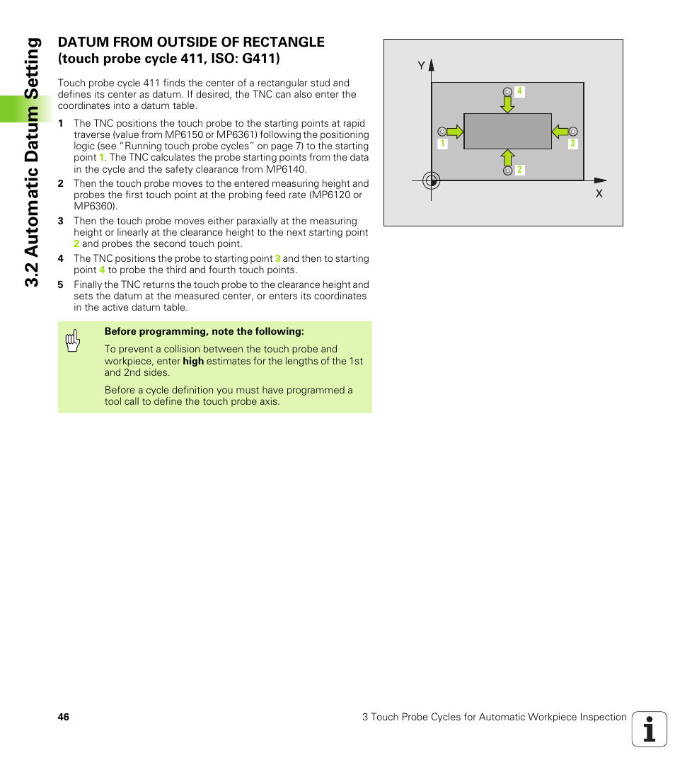 2 a u to matic d at u m set ting | HEIDENHAIN TNC 426B (280 472) Touch Probe Cycles User Manual | Page 58 / 157