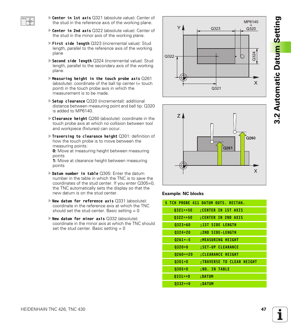 2 a u to matic d at u m set ting | HEIDENHAIN TNC 426B (280 472) Touch Probe Cycles User Manual | Page 59 / 157