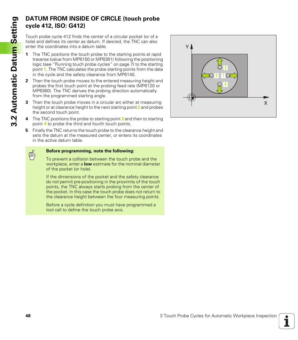 2 a u to matic d at u m set ting | HEIDENHAIN TNC 426B (280 472) Touch Probe Cycles User Manual | Page 60 / 157