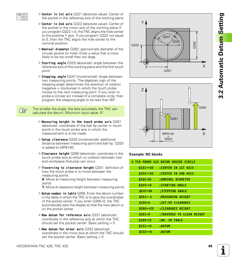 2 a u to matic d at u m set ting | HEIDENHAIN TNC 426B (280 472) Touch Probe Cycles User Manual | Page 61 / 157