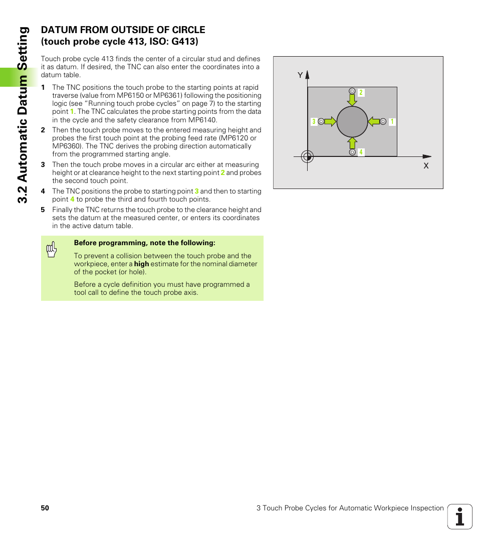 2 a u to matic d at u m set ting | HEIDENHAIN TNC 426B (280 472) Touch Probe Cycles User Manual | Page 62 / 157
