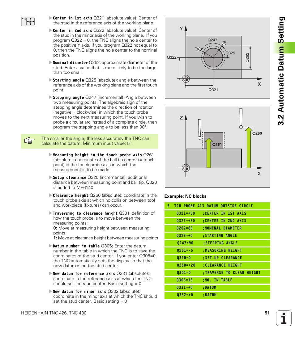 2 a u to matic d at u m set ting | HEIDENHAIN TNC 426B (280 472) Touch Probe Cycles User Manual | Page 63 / 157