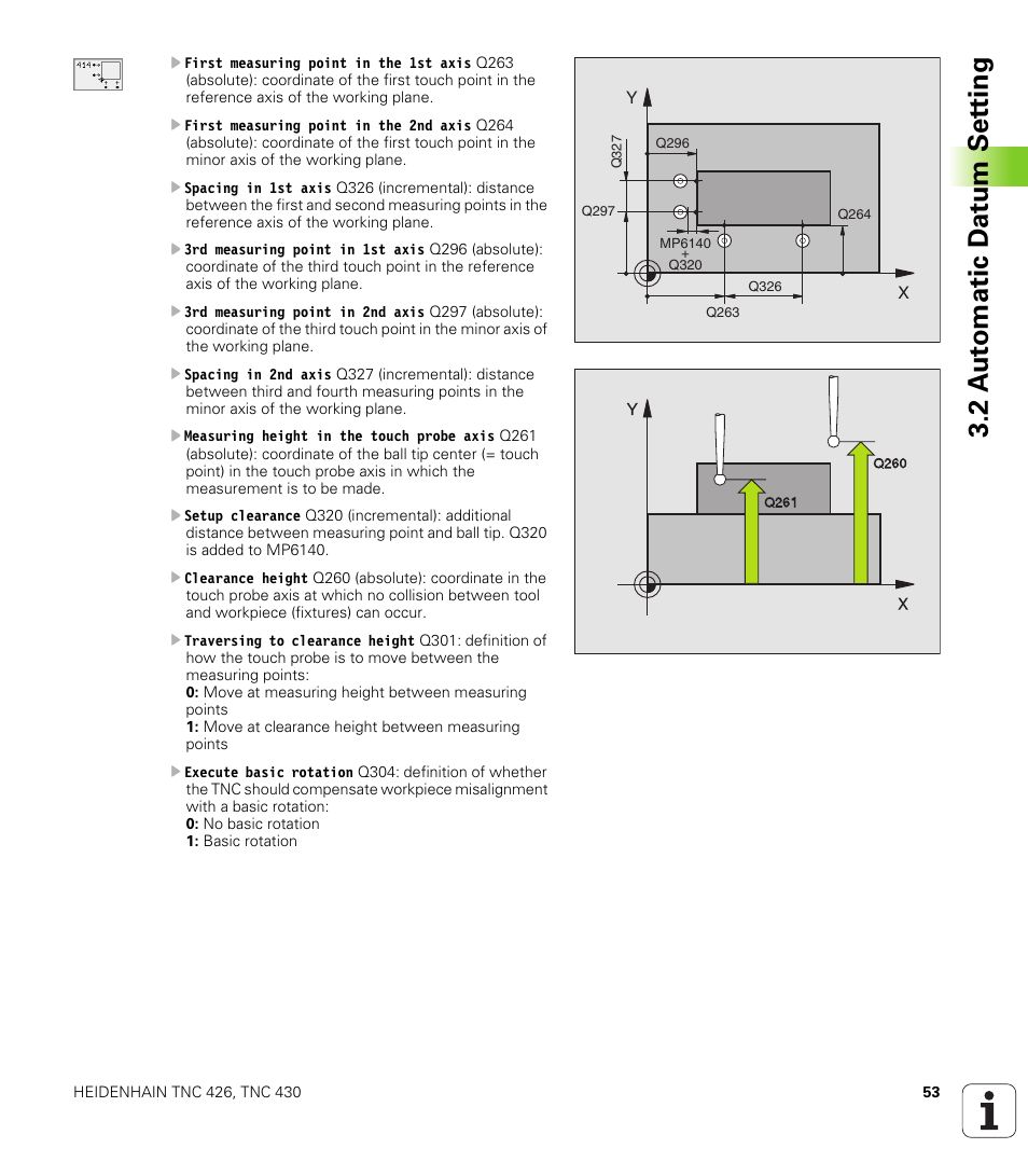 2 a u to matic d at u m set ting | HEIDENHAIN TNC 426B (280 472) Touch Probe Cycles User Manual | Page 65 / 157