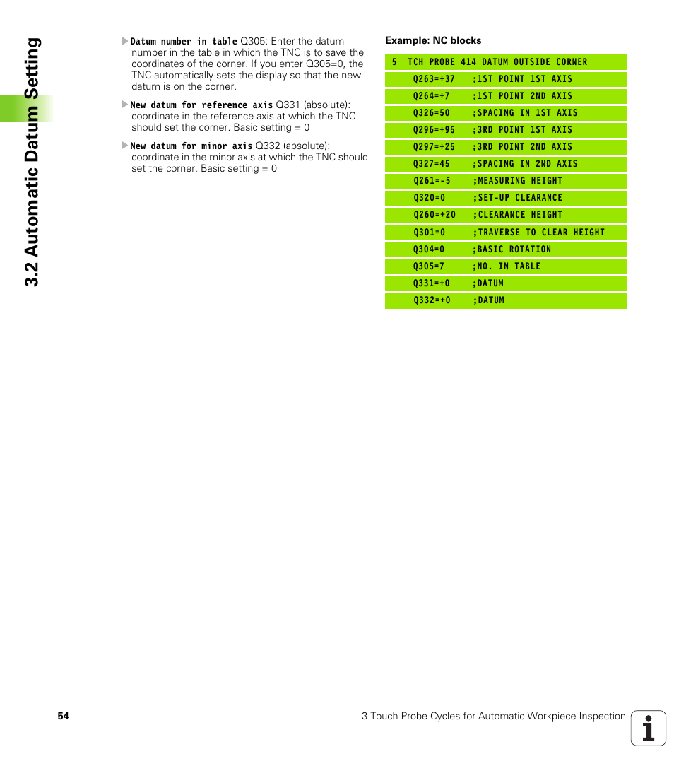 2 a u to matic d at u m set ting | HEIDENHAIN TNC 426B (280 472) Touch Probe Cycles User Manual | Page 66 / 157