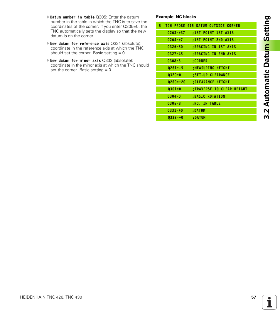 2 a u to matic d at u m set ting | HEIDENHAIN TNC 426B (280 472) Touch Probe Cycles User Manual | Page 69 / 157