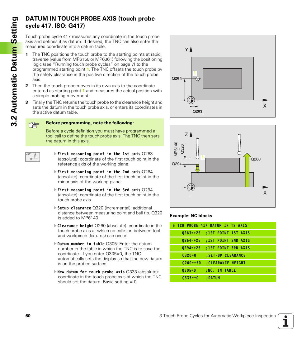 2 a u to matic d at u m set ting | HEIDENHAIN TNC 426B (280 472) Touch Probe Cycles User Manual | Page 72 / 157