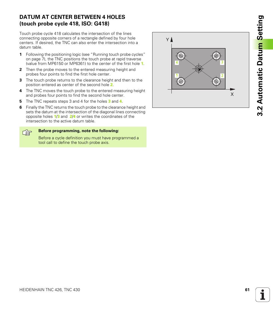 2 a u to matic d at u m set ting | HEIDENHAIN TNC 426B (280 472) Touch Probe Cycles User Manual | Page 73 / 157