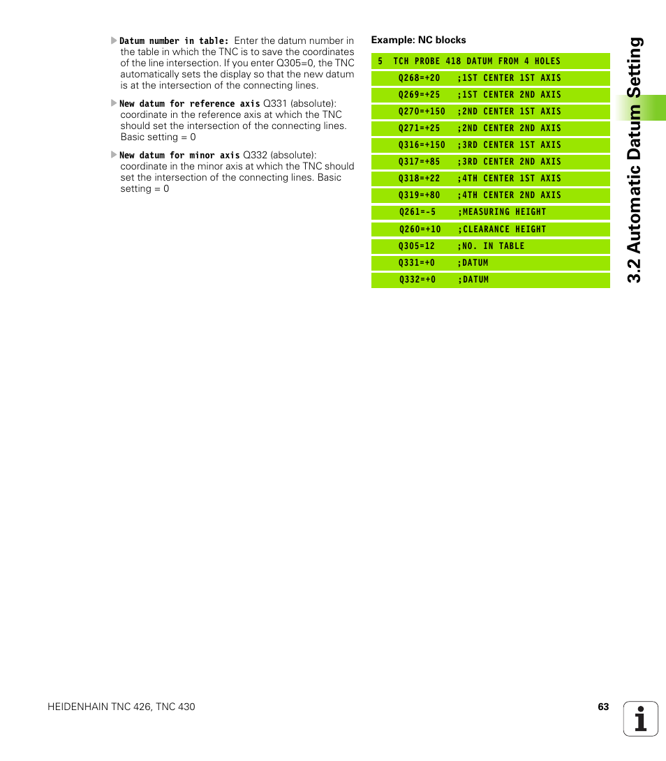 2 a u to matic d at u m set ting | HEIDENHAIN TNC 426B (280 472) Touch Probe Cycles User Manual | Page 75 / 157