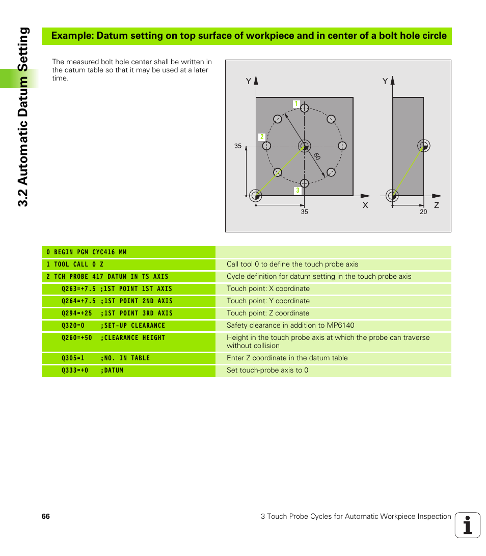 2 a u to matic d at u m set ting | HEIDENHAIN TNC 426B (280 472) Touch Probe Cycles User Manual | Page 78 / 157