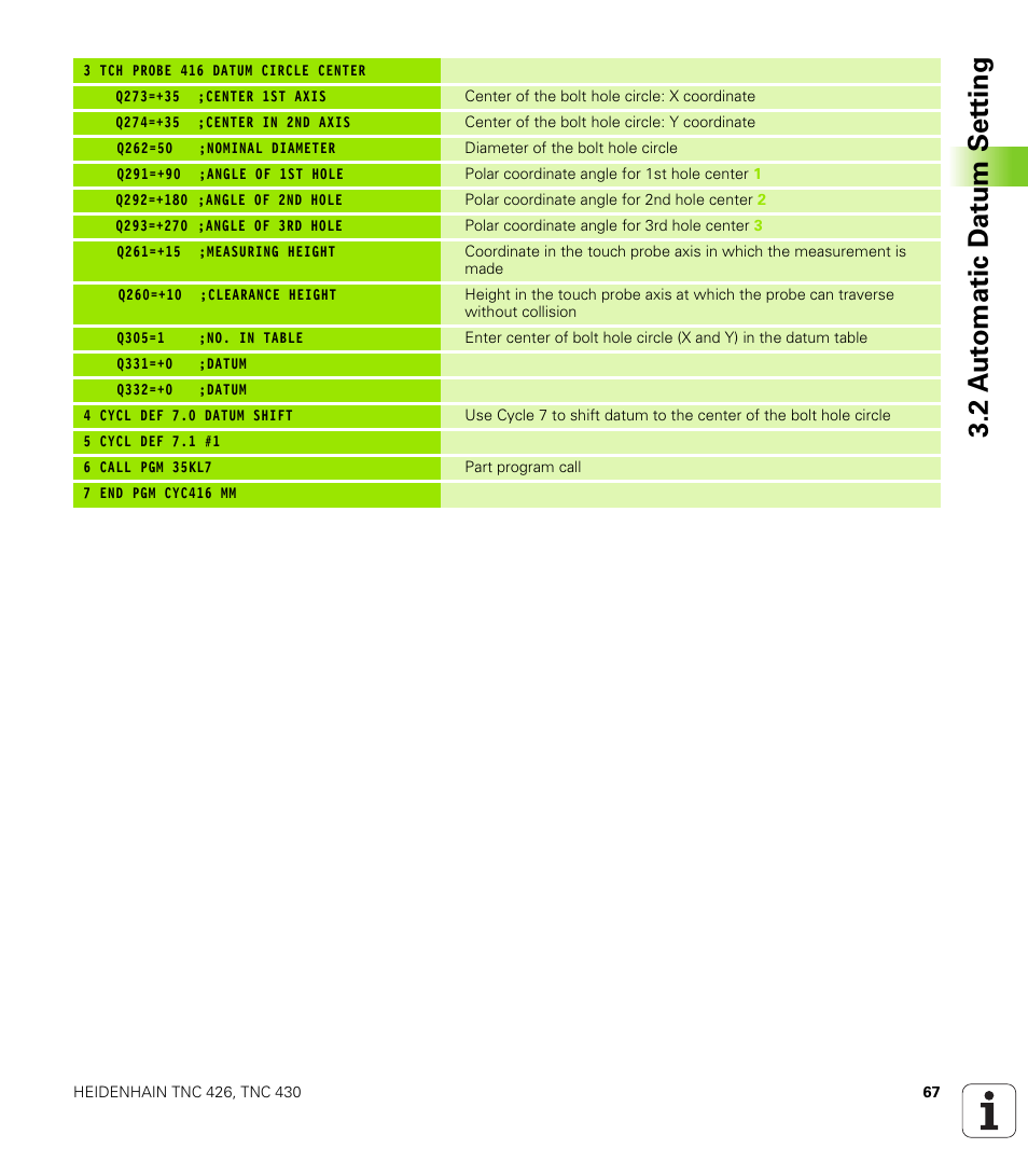 2 a u to matic d at u m set ting | HEIDENHAIN TNC 426B (280 472) Touch Probe Cycles User Manual | Page 79 / 157