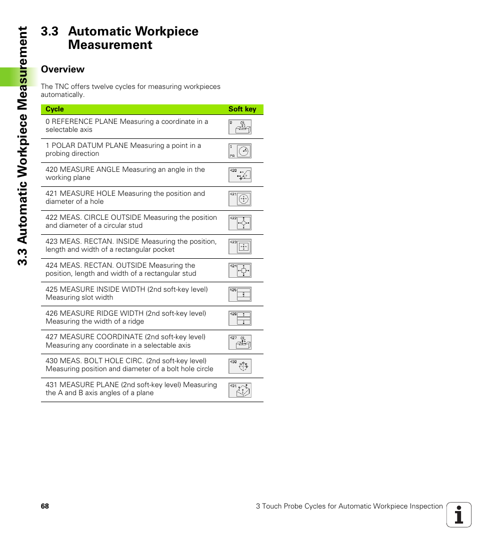 3 automatic workpiece measurement, Overview, Cycles for automatic workpiece inspection | HEIDENHAIN TNC 426B (280 472) Touch Probe Cycles User Manual | Page 80 / 157
