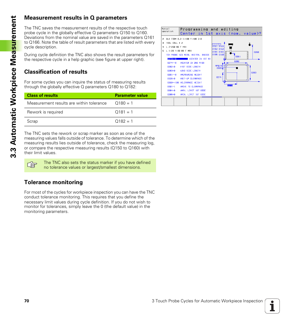 Measurement results in q parameters, Classification of results, Tolerance monitoring | 3 a u to matic w o rk piece measur ement | HEIDENHAIN TNC 426B (280 472) Touch Probe Cycles User Manual | Page 82 / 157